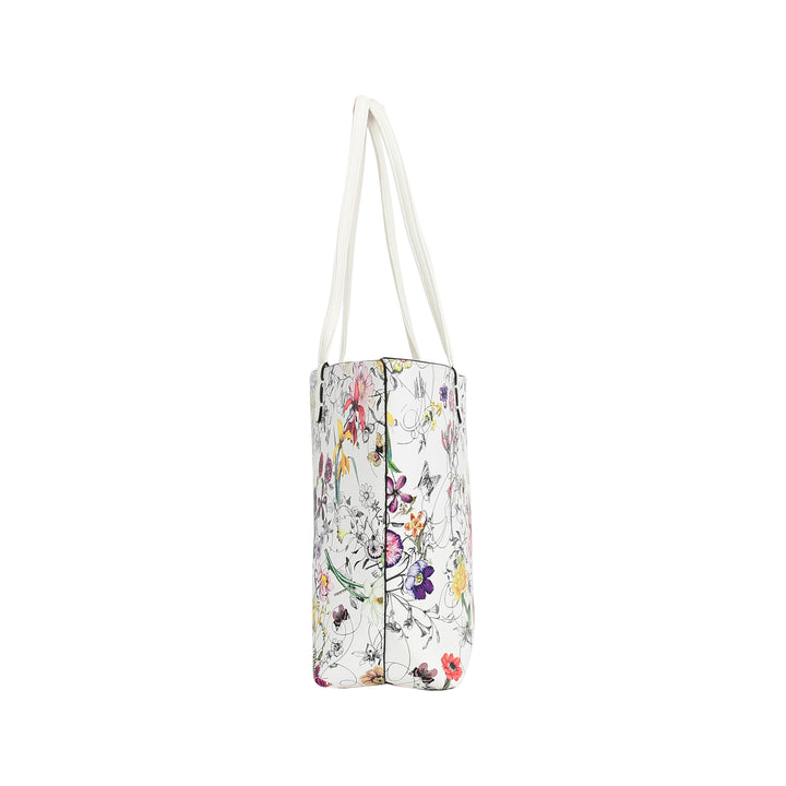 Floral-patterned bag with a strap on a white background