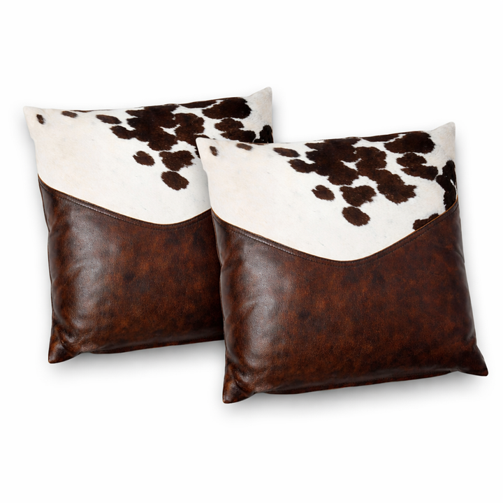 Premium Genuine Leather White & Brown Cowhide Cushion Set