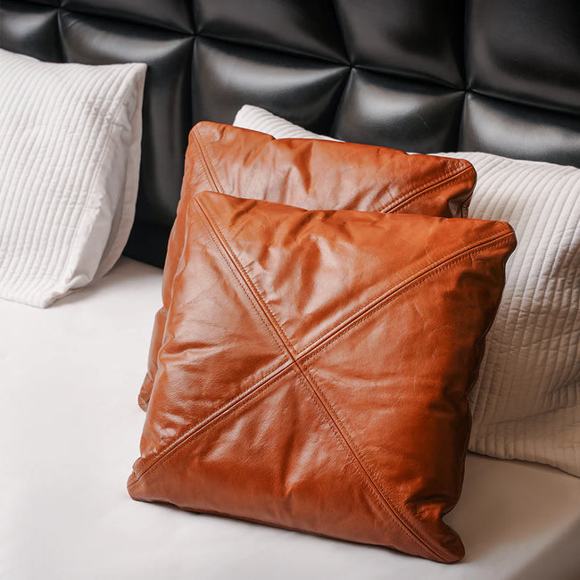 Premium Handmade Genuine Leather Cushion – Cross Stitch Designer Cushion