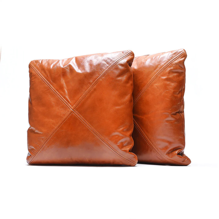 Two brown leather Cushions on a white background