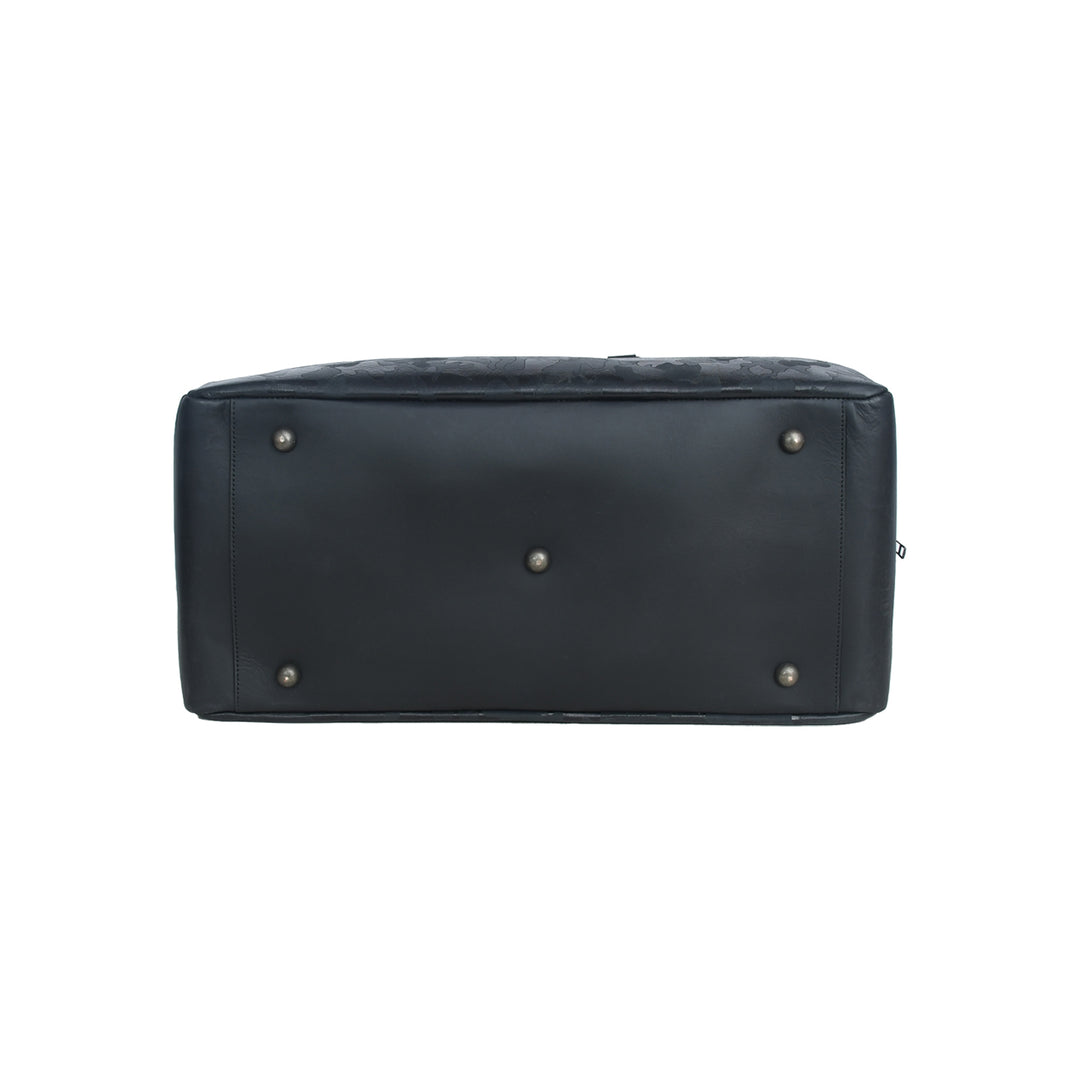 Black Duffel Bag with silver studs on a white background