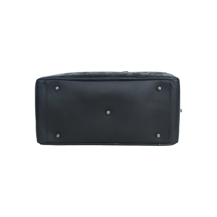 Black Duffel Bag with silver studs on a white background
