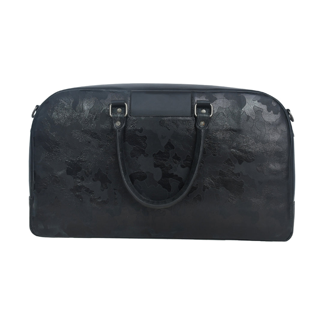Black textured bag with handles on a white background