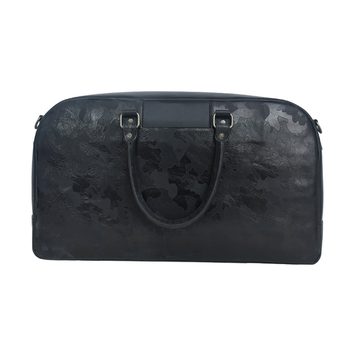 Black textured bag with handles on a white background