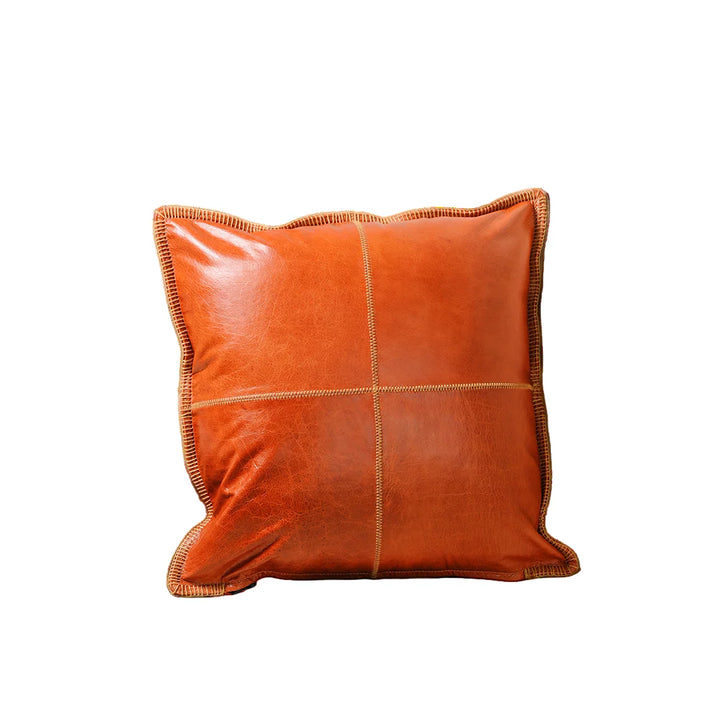 Premium Handmade Cross Stitch Tan Genuine Leather Cushion