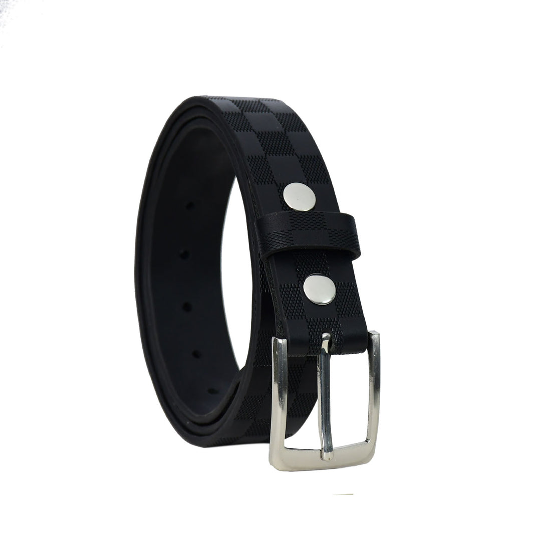 Black belt with silver buckle on a white background