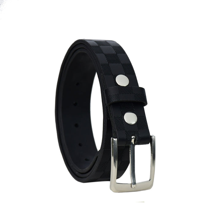 Black belt with silver buckle on a white background