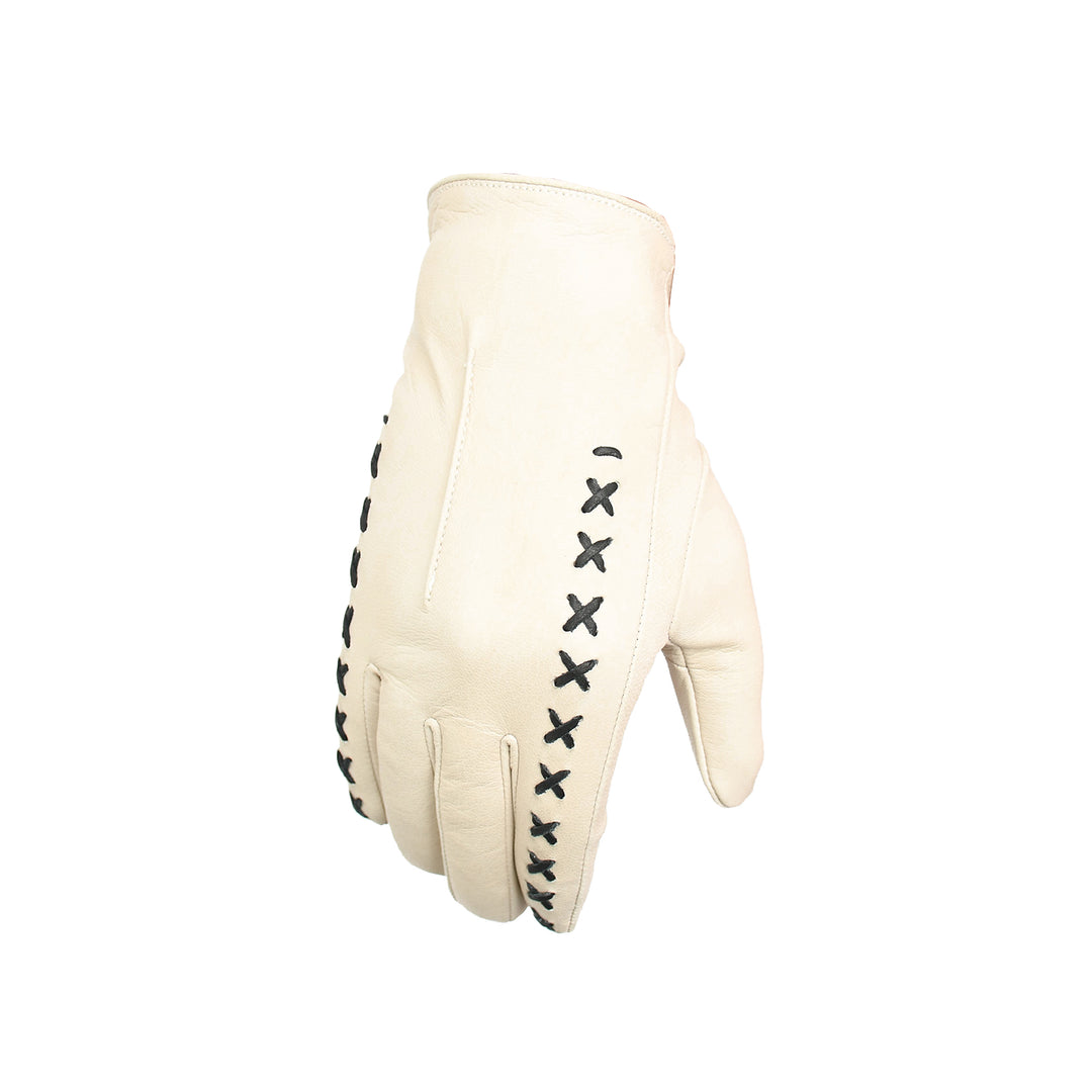 Beige glove with black pattern on a white background